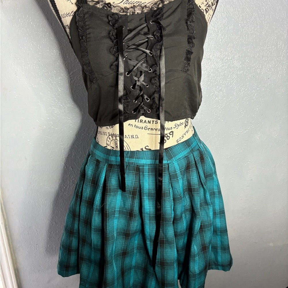 Plaid Teal and Black Skirt